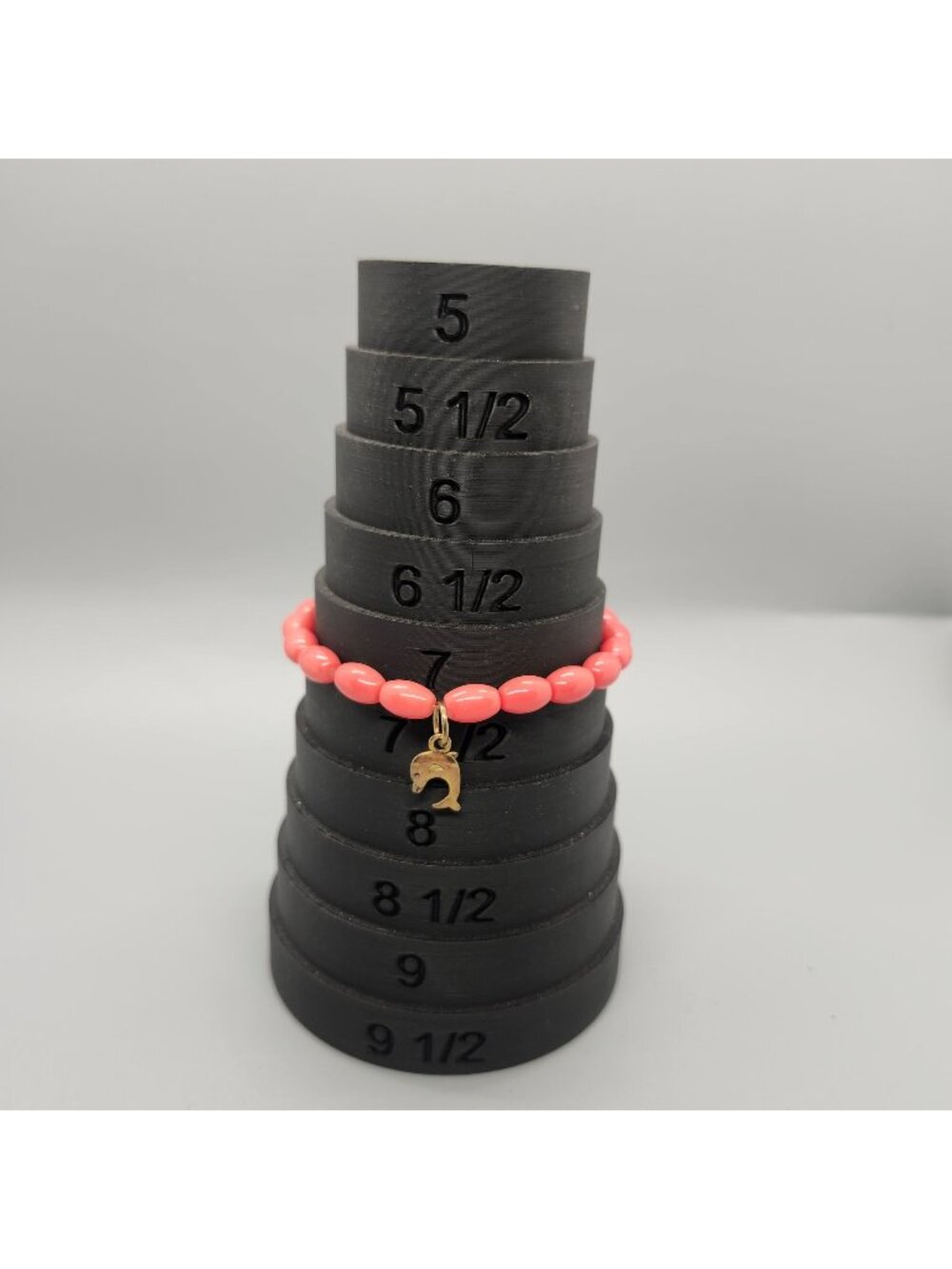 Pink Beaded Bracelet With Gold Dolphin Charm Stretch Design 7 Inches